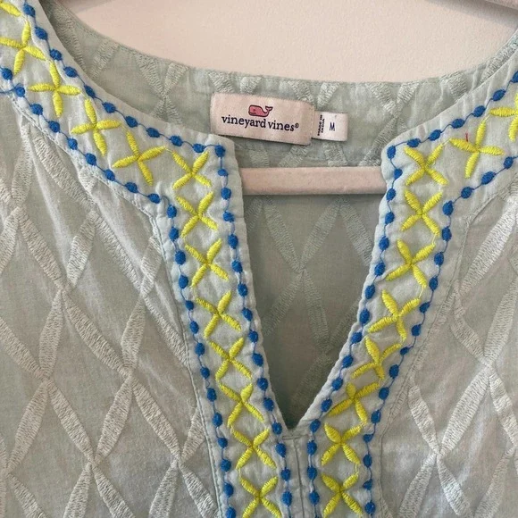 Vineyard Vines V-Neck Swim Coverup Dress Cotton Size M Light Teal - Picture 2 of 6